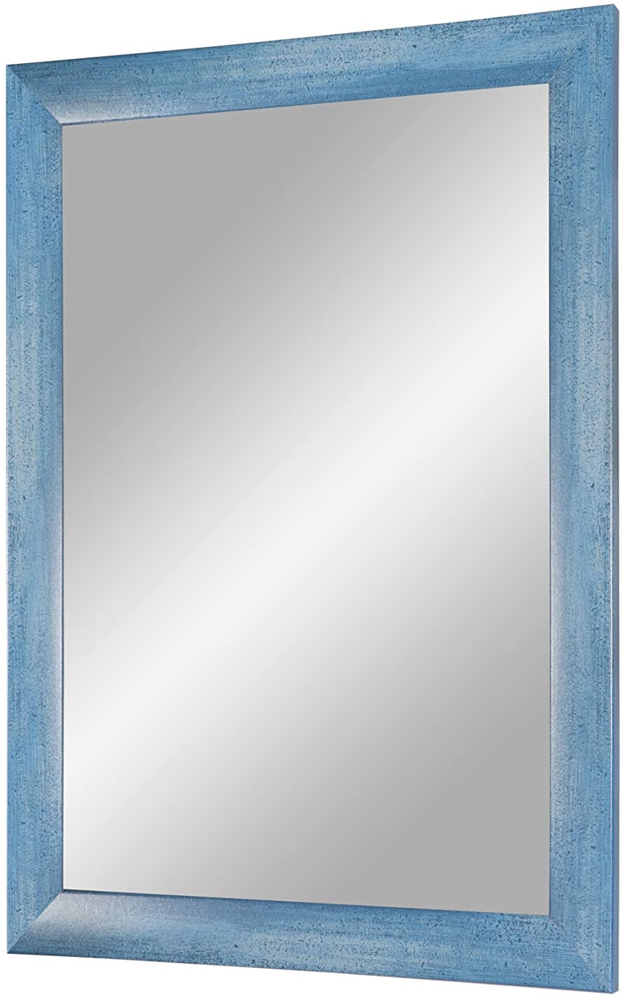 EXCLUSIV Wandspiegel nach Maß (Hellblau-gewischt), Maßgefertigter Spiegelrahmen inkl. Spiegel und stabiler Rückwand mit Aufhängern