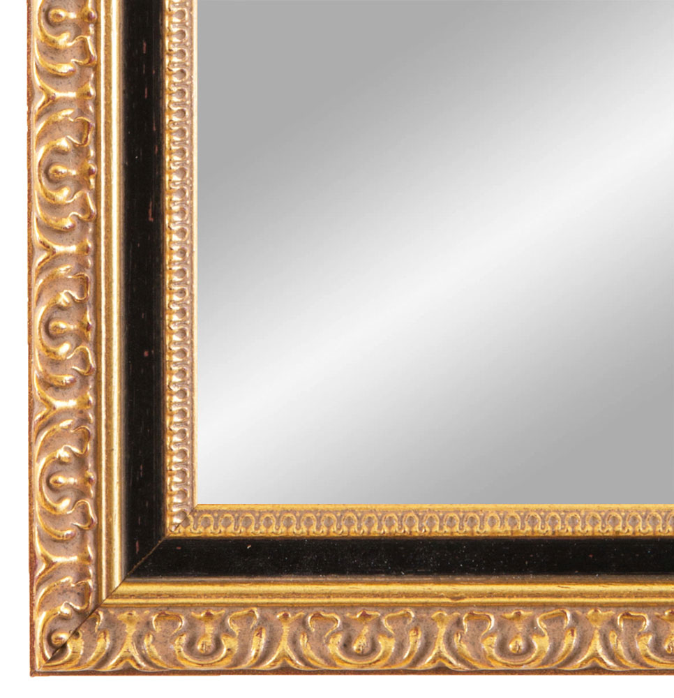 Massivholz Spiegelrahmen Wandspiegel nach Maß - Gold Schwarz Barock Shabby - NO.27  - Alle Größen