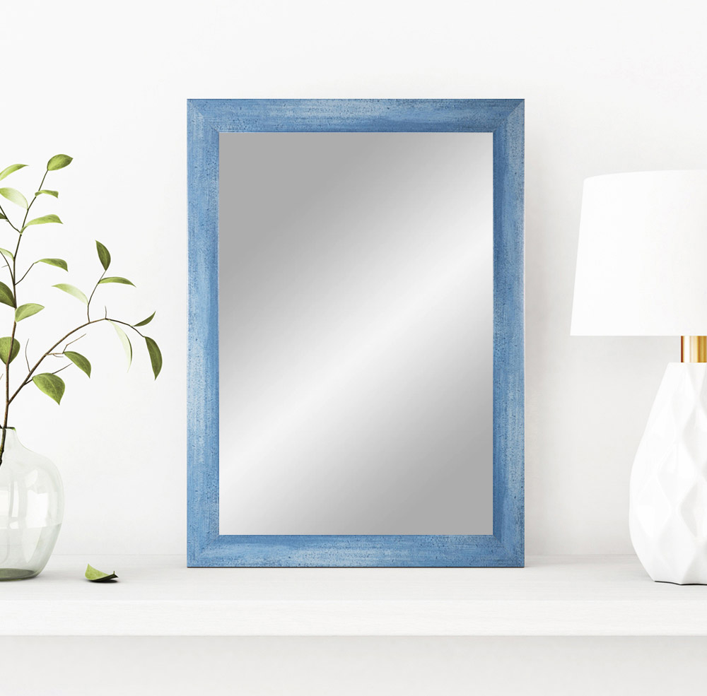 EXCLUSIV Wandspiegel nach Maß (Hellblau-gewischt), Maßgefertigter Spiegelrahmen inkl. Spiegel und stabiler Rückwand mit Aufhängern