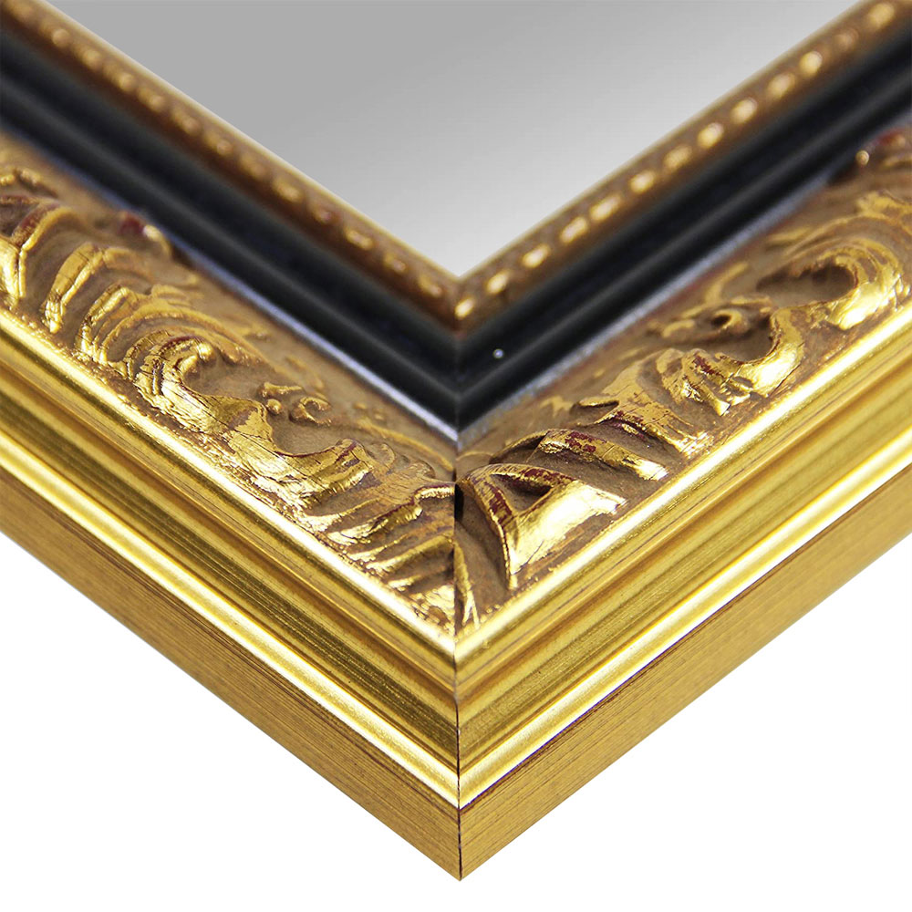 Massivholz Spiegelrahmen Wandspiegel nach Maß - Gold Schwarz Barock Shabby - NO.32  - Alle Größen